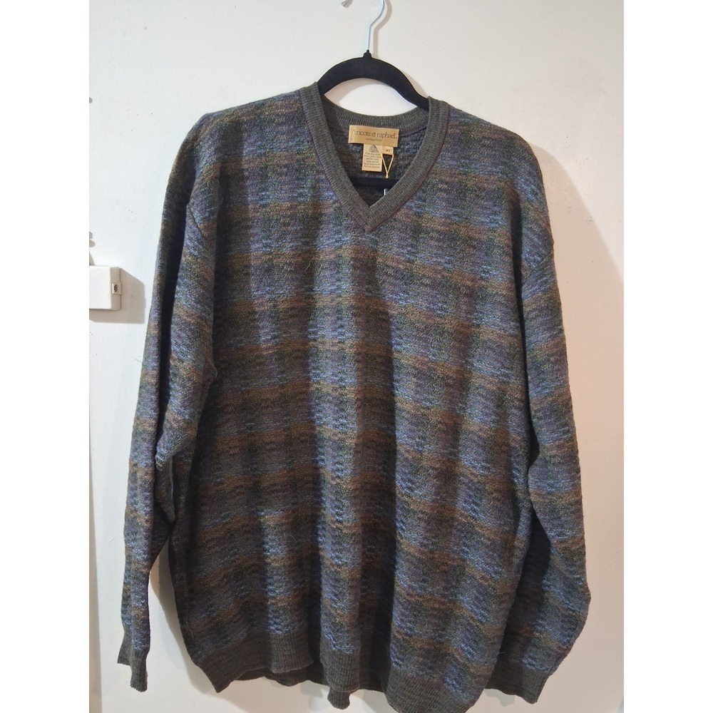 Tricots St Raphael Mens XL Merino Wool V-Neck Sweater Space Dye Knit Uruguay NWT